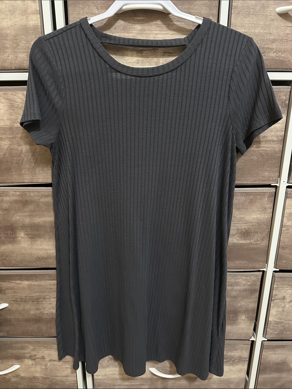 Forever21 Ribbed Short Sleeve Shift Dress - Charcoal Size XL